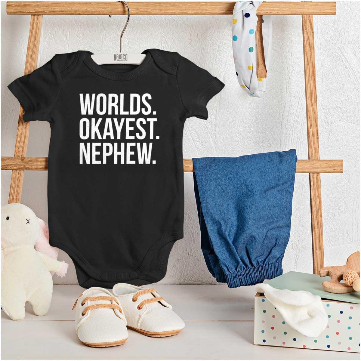 imageBrisco Brands Worlds Okayest Nephew Aunt Uncle Joke Baby Bodysuit Jumper BoysBlack