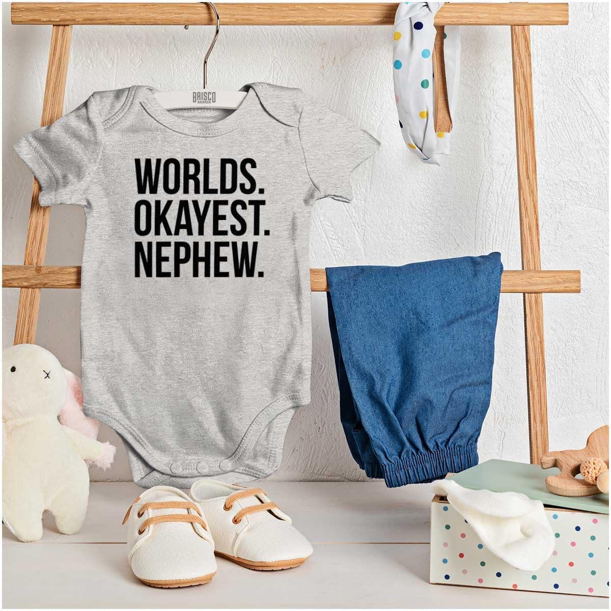 imageBrisco Brands Worlds Okayest Nephew Aunt Uncle Joke Baby Bodysuit Jumper BoysHeather