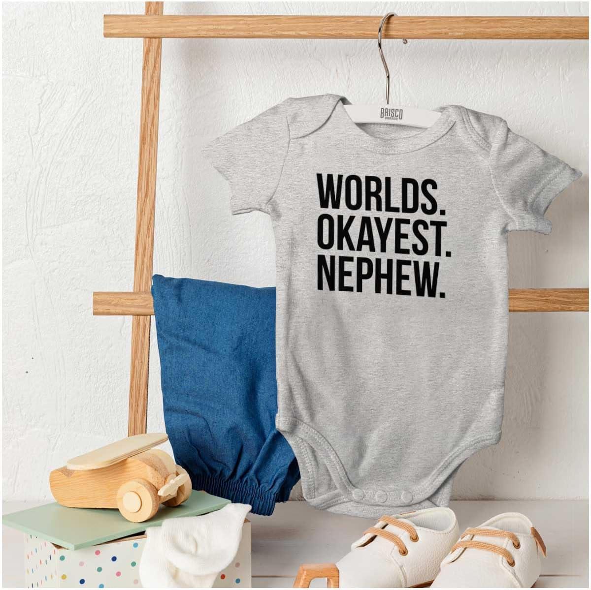 imageBrisco Brands Worlds Okayest Nephew Aunt Uncle Joke Baby Bodysuit Jumper BoysHeather