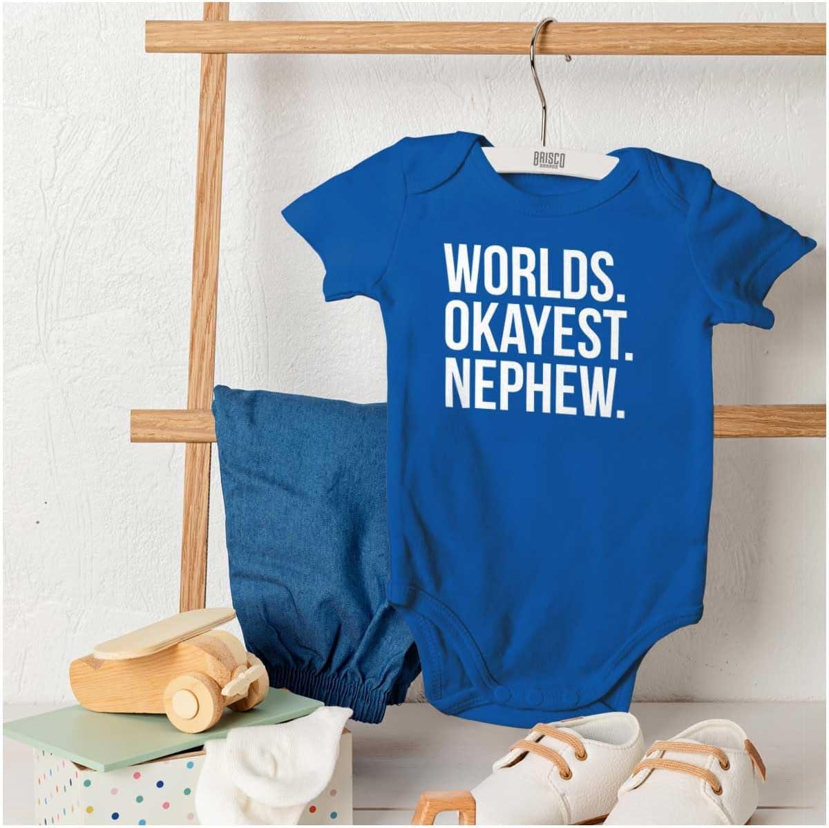 imageBrisco Brands Worlds Okayest Nephew Aunt Uncle Joke Baby Bodysuit Jumper BoysRoyal