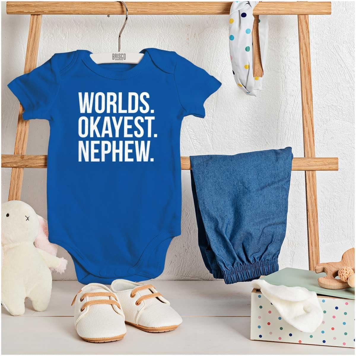 imageBrisco Brands Worlds Okayest Nephew Aunt Uncle Joke Baby Bodysuit Jumper BoysRoyal