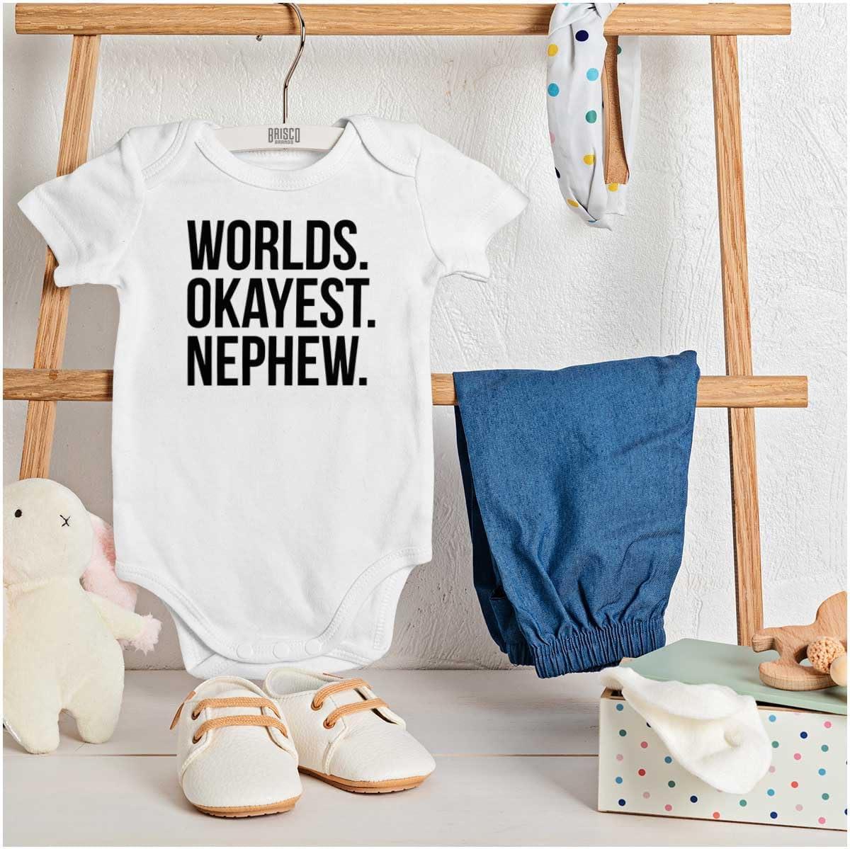 imageBrisco Brands Worlds Okayest Nephew Aunt Uncle Joke Baby Bodysuit Jumper BoysWhite
