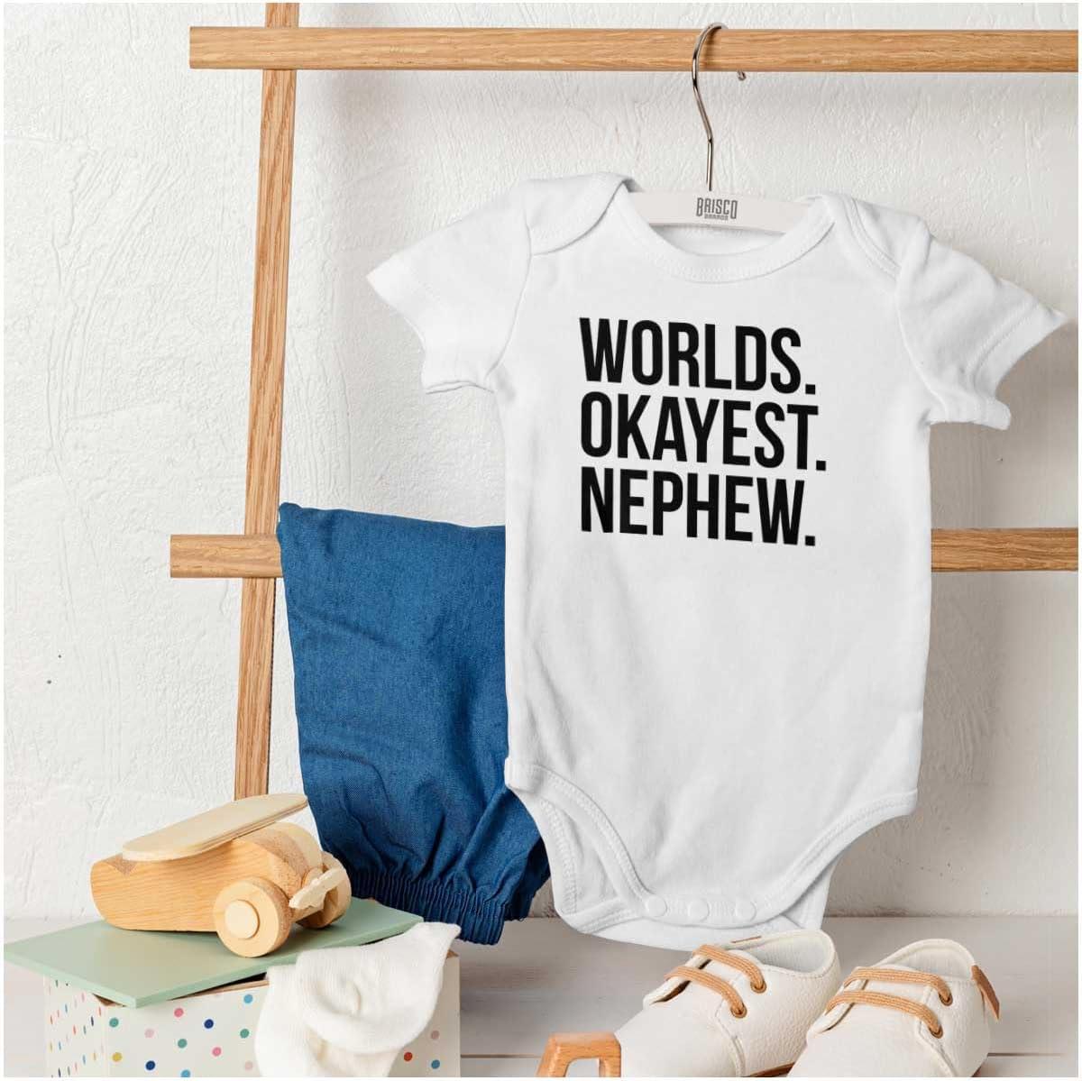 imageBrisco Brands Worlds Okayest Nephew Aunt Uncle Joke Baby Bodysuit Jumper BoysWhite