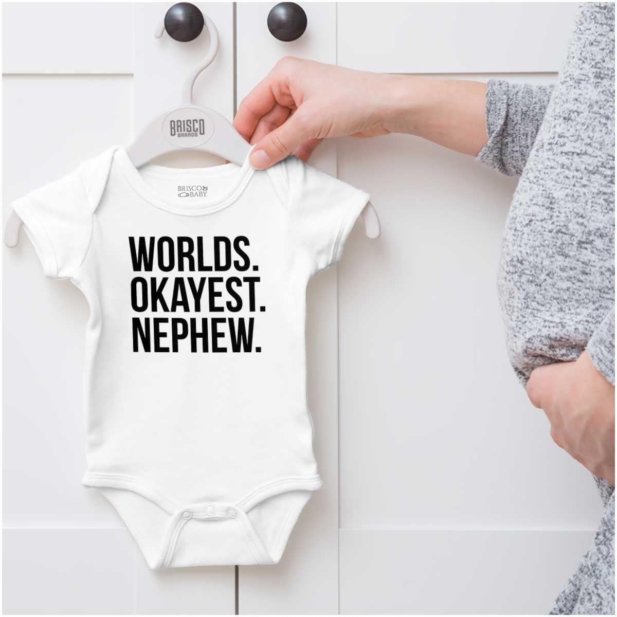 imageBrisco Brands Worlds Okayest Nephew Aunt Uncle Joke Baby Bodysuit Jumper BoysWhite