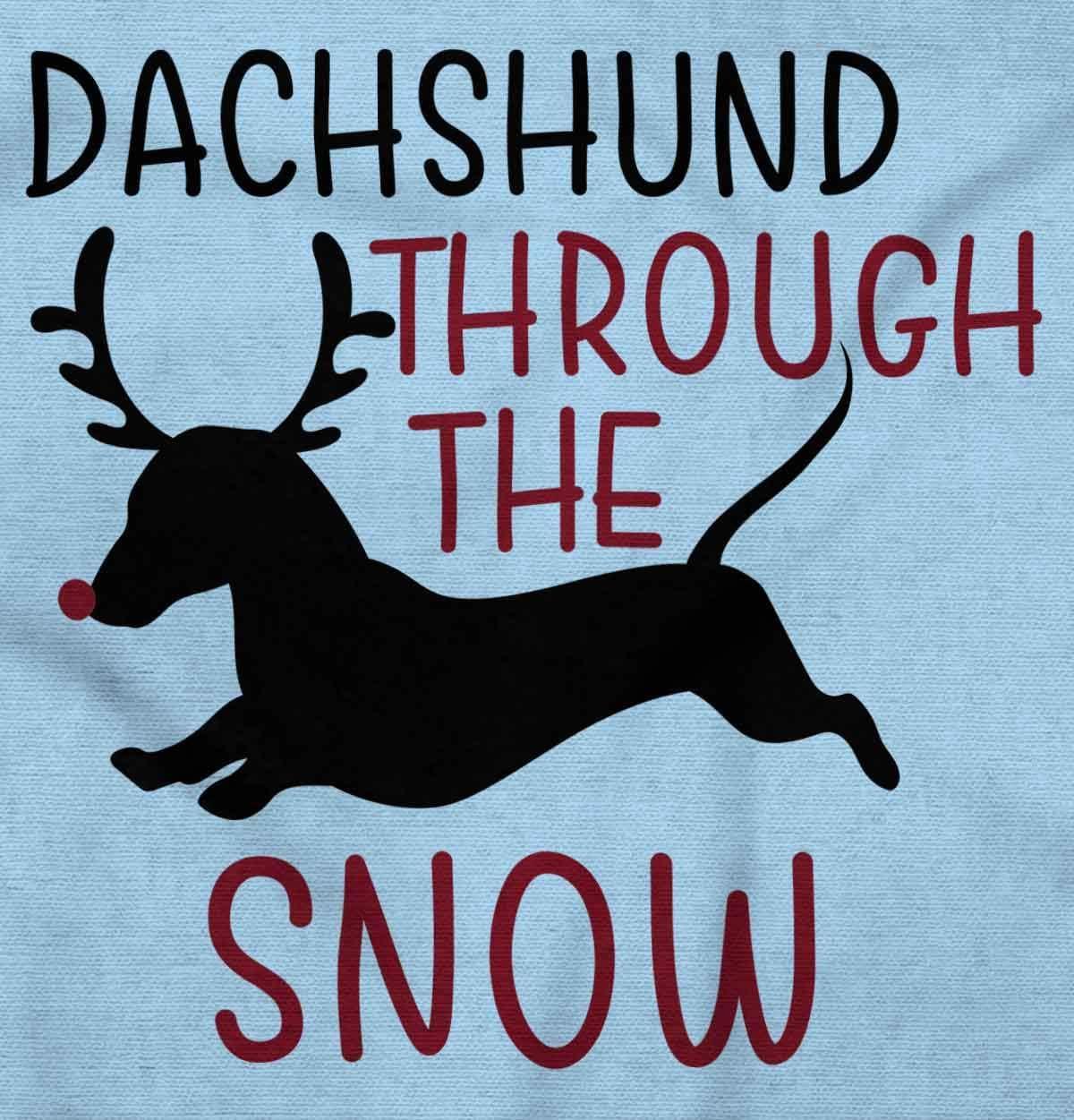 imageBrisco Brands Xmas Dachshund Through The Snow Baby Romper Boys or GirlsLight Blue