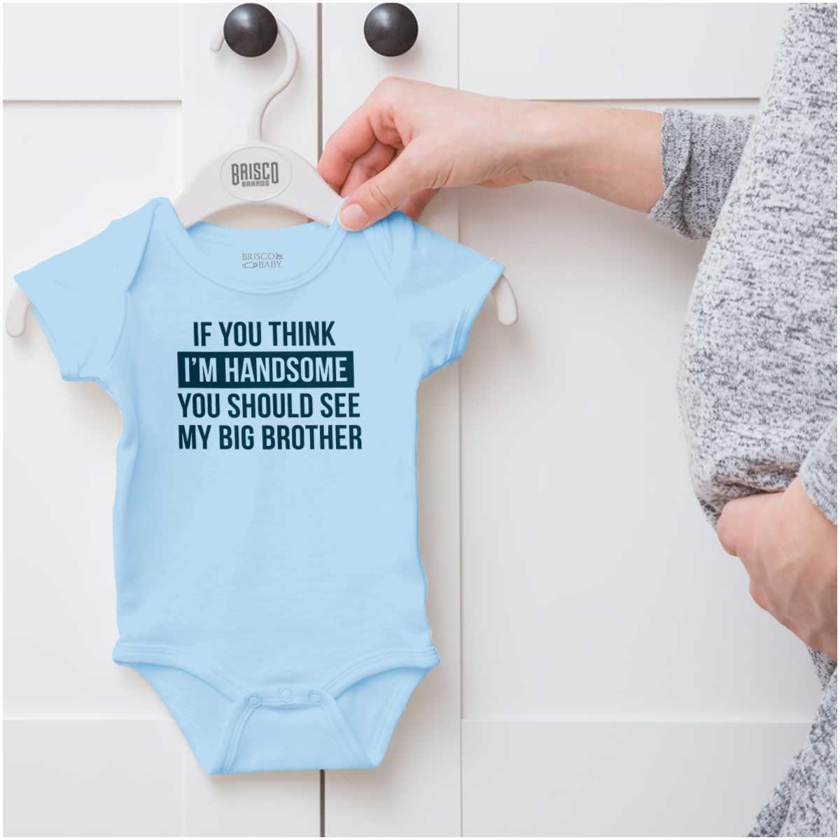 imageHandsome Little Brother Funny Baby Bodysuit Jumper BoysLight Blue