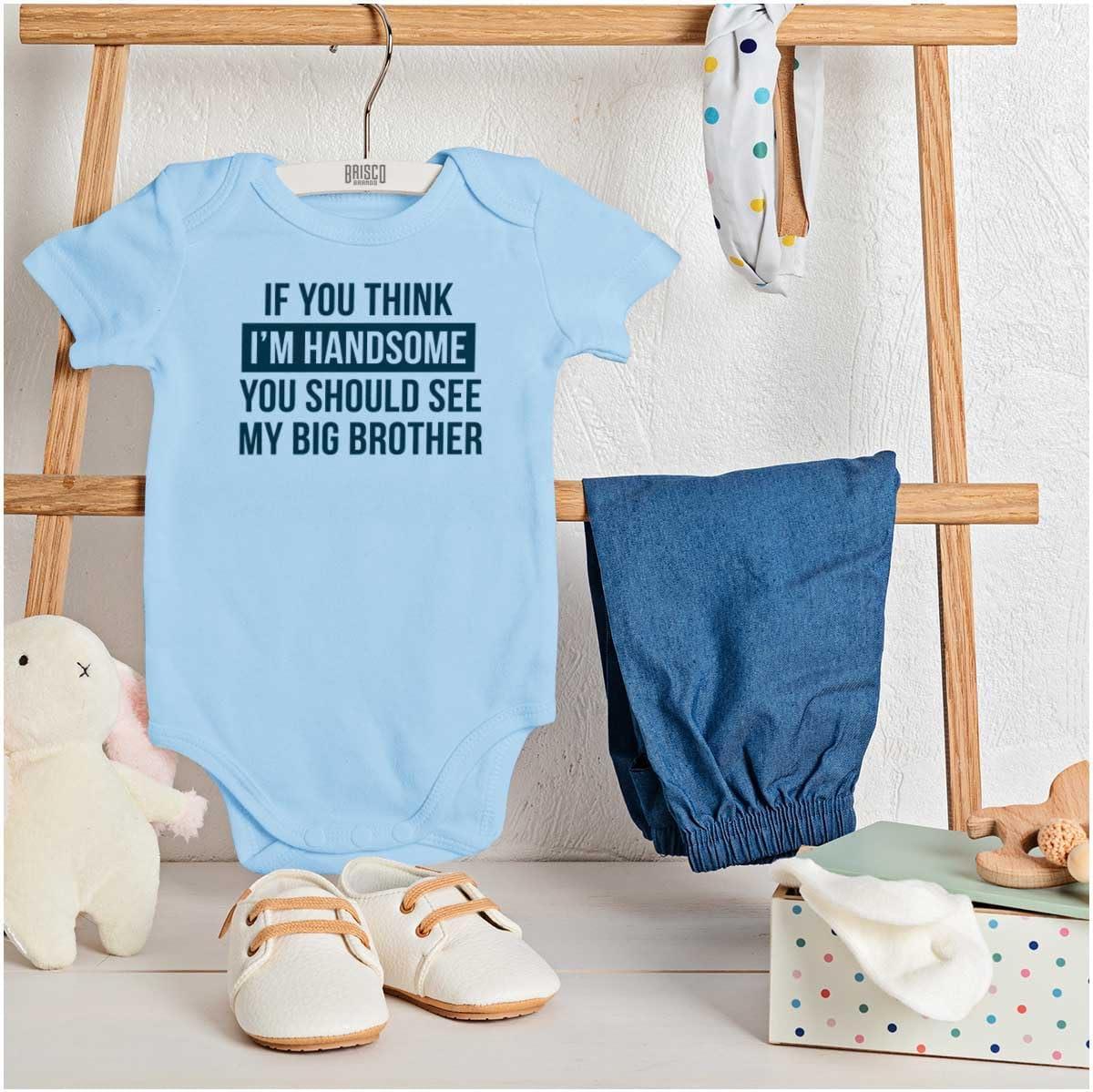 imageHandsome Little Brother Funny Baby Bodysuit Jumper BoysLight Blue