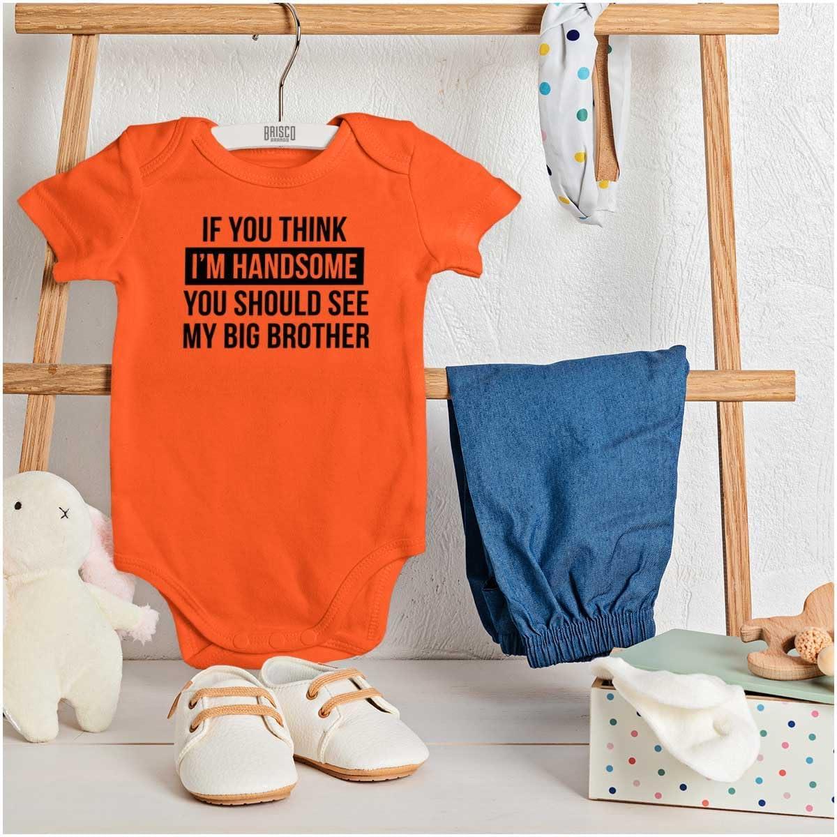 imageHandsome Little Brother Funny Baby Bodysuit Jumper BoysOrange
