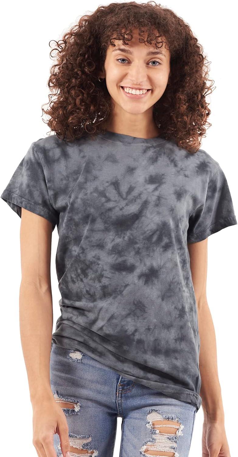 imageTie Dye Shirt Colorful Cloud Short Sleeve Knit TShirt Crewneck TopCrystal Black