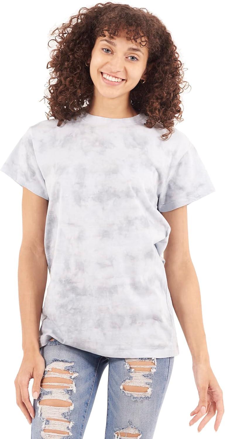 imageTie Dye Shirt Colorful Cloud Short Sleeve Knit TShirt Crewneck TopCrystal Grey