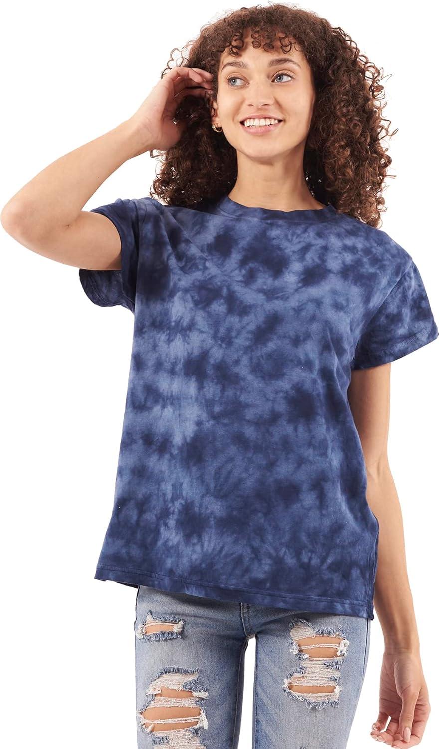 imageTie Dye Shirt Colorful Cloud Short Sleeve Knit TShirt Crewneck TopCrystal Navy