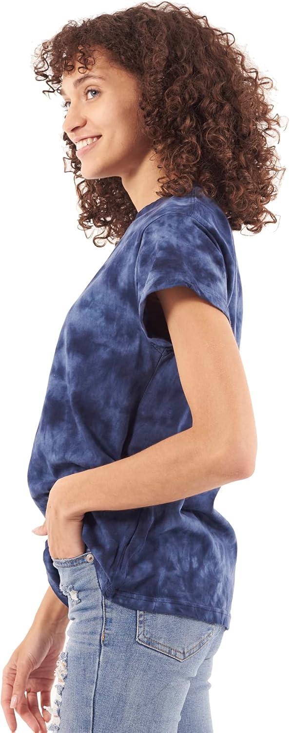 imageTie Dye Shirt Colorful Cloud Short Sleeve Knit TShirt Crewneck TopCrystal Navy