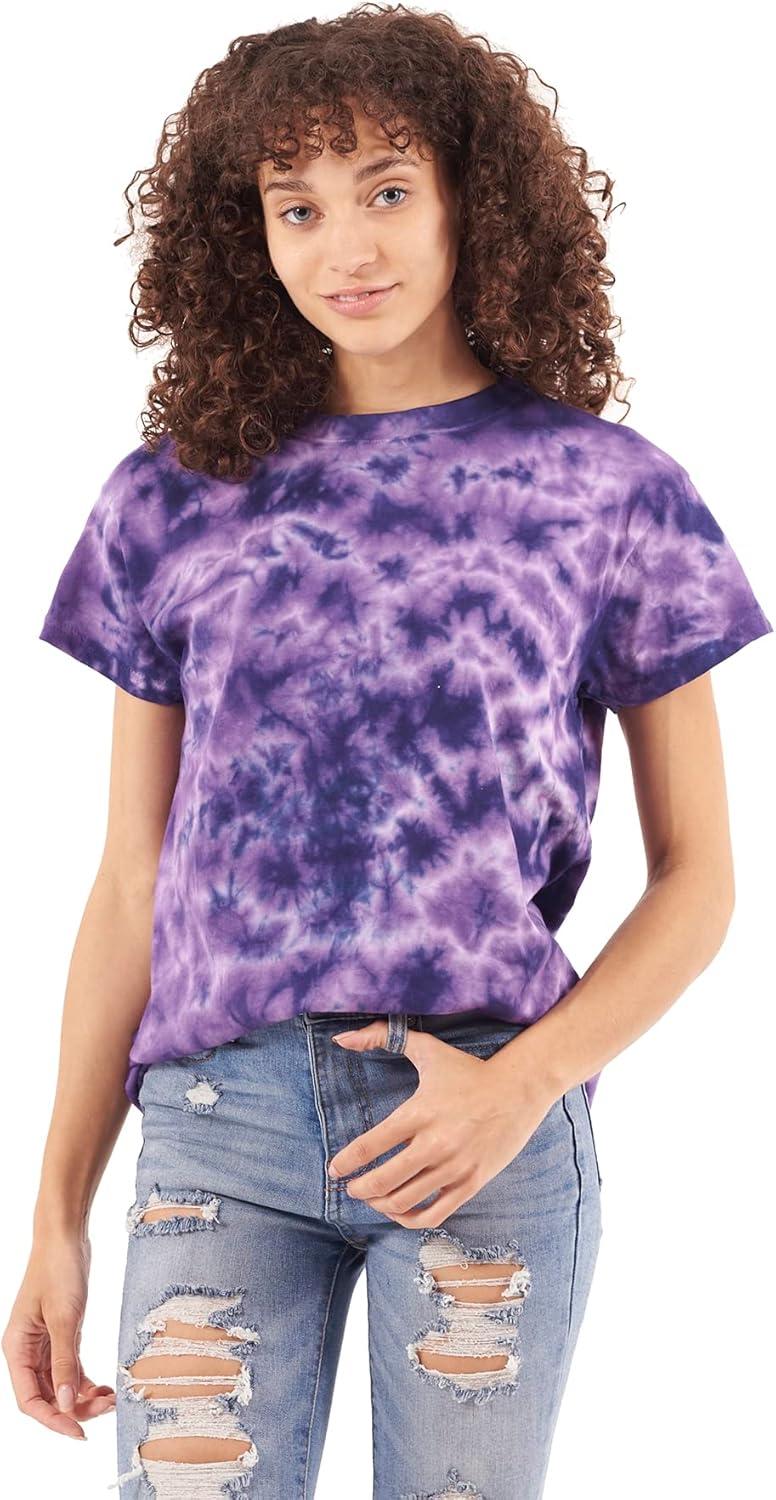 imageTie Dye Shirt Colorful Cloud Short Sleeve Knit TShirt Crewneck TopCrystal Purple