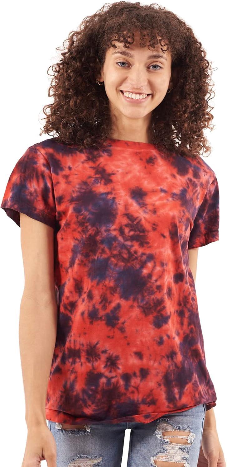 imageTie Dye Shirt Colorful Cloud Short Sleeve Knit TShirt Crewneck TopCrystal Red