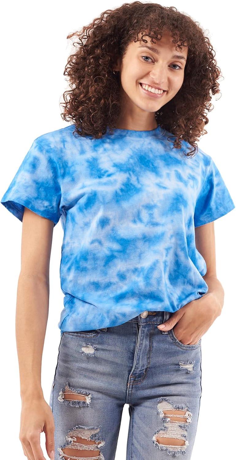 imageTie Dye Shirt Colorful Cloud Short Sleeve Knit TShirt Crewneck TopCrystal Royal