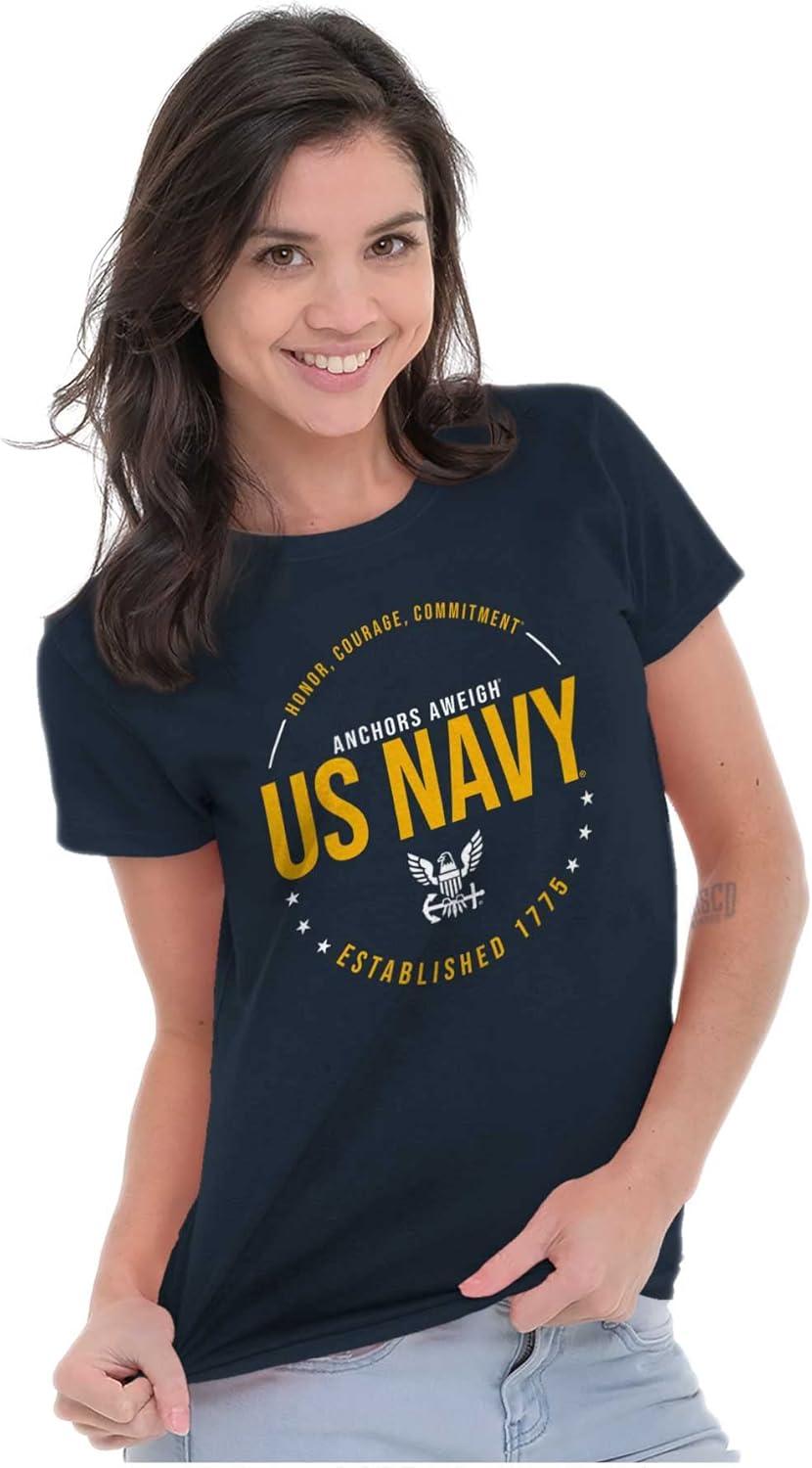 imageUS Navy Logo Anchors Aweigh Est 1775 Womens Slim Fit Graphic TeeNavy