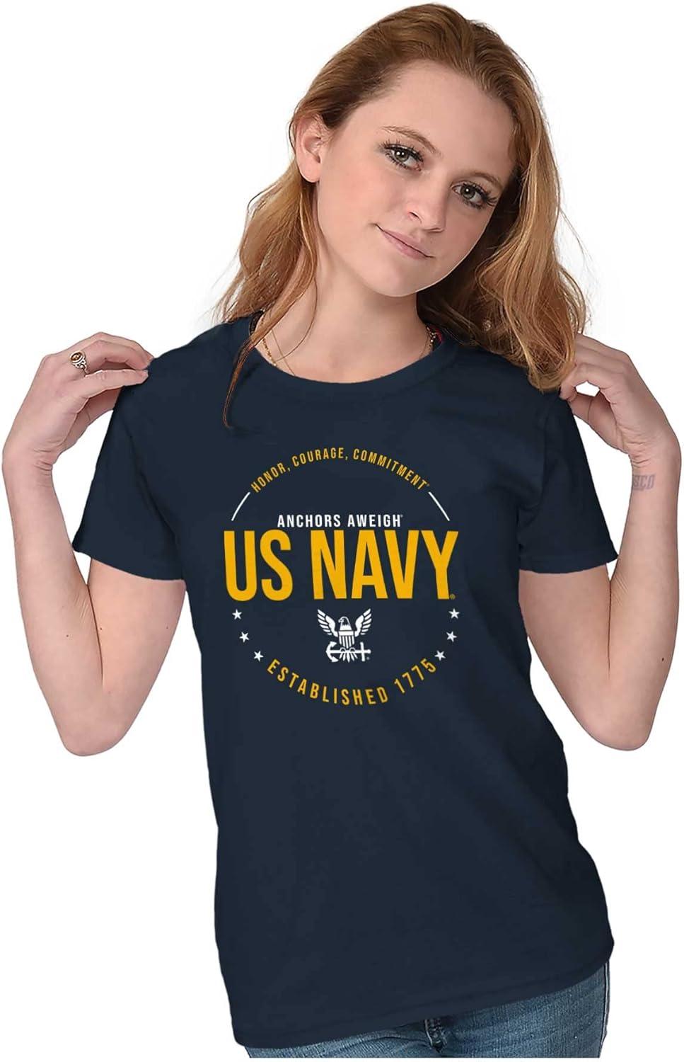imageUS Navy Logo Anchors Aweigh Est 1775 Womens Slim Fit Graphic TeeNavy