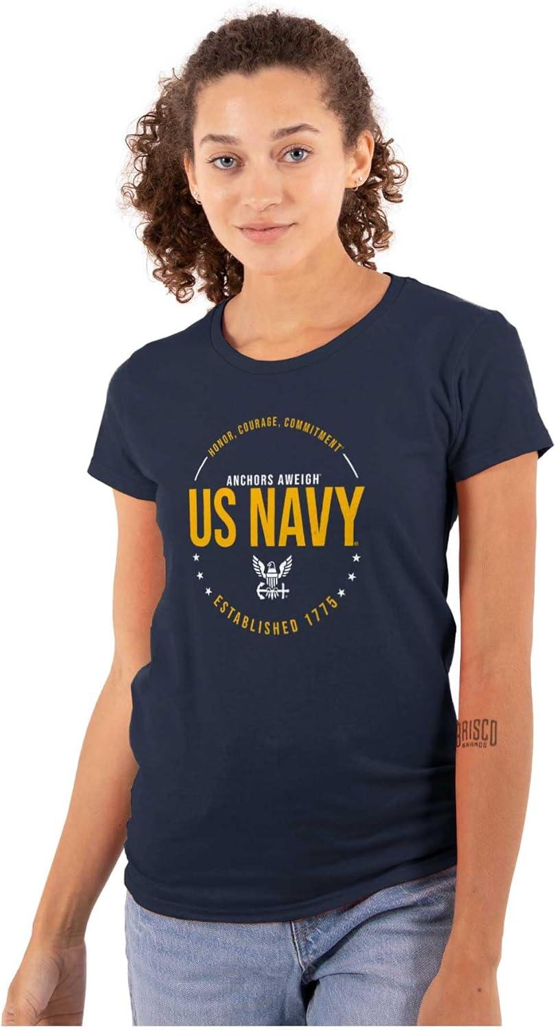 imageUS Navy Logo Anchors Aweigh Est 1775 Womens Slim Fit Graphic TeeNavy