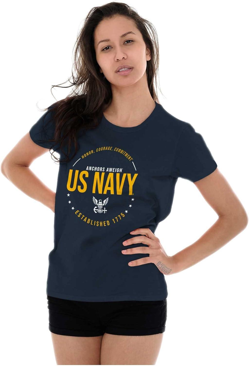 imageUS Navy Logo Anchors Aweigh Est 1775 Womens Slim Fit Graphic TeeNavy