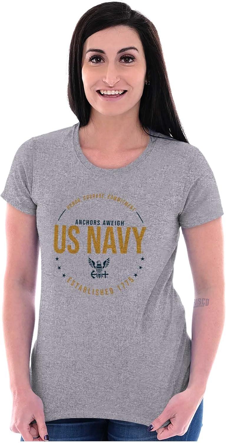 imageUS Navy Logo Anchors Aweigh Est 1775 Womens Slim Fit Graphic TeeSport Grey