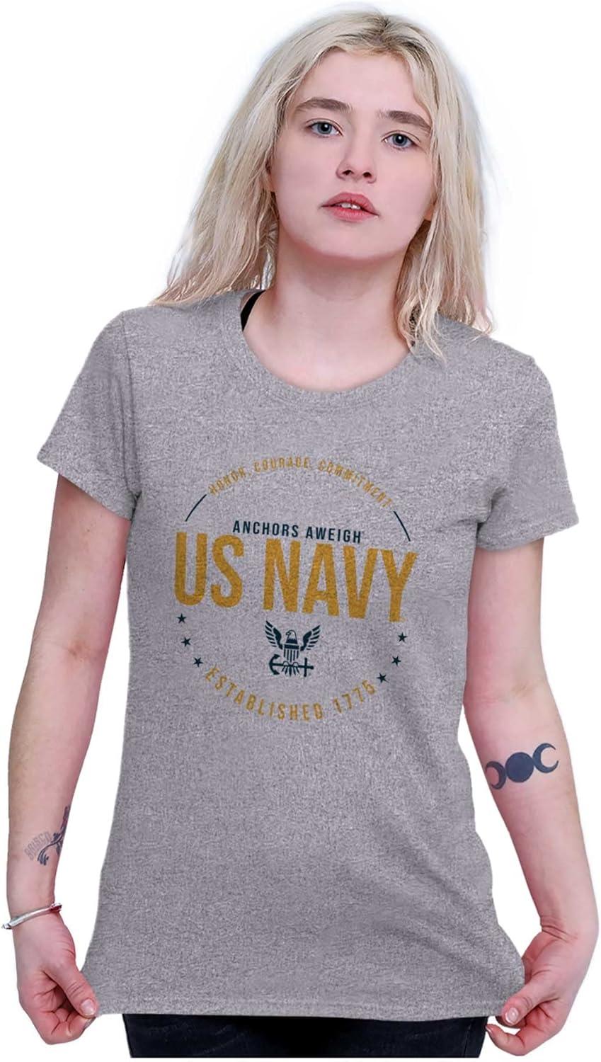 imageUS Navy Logo Anchors Aweigh Est 1775 Womens Slim Fit Graphic TeeSport Grey