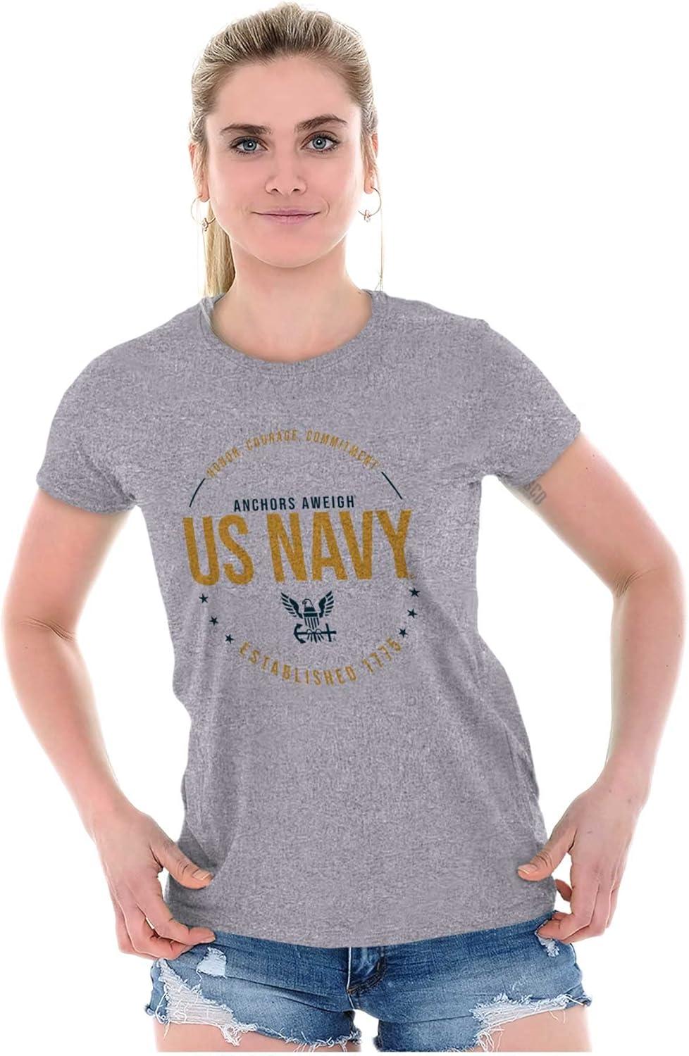 imageUS Navy Logo Anchors Aweigh Est 1775 Womens Slim Fit Graphic TeeSport Grey