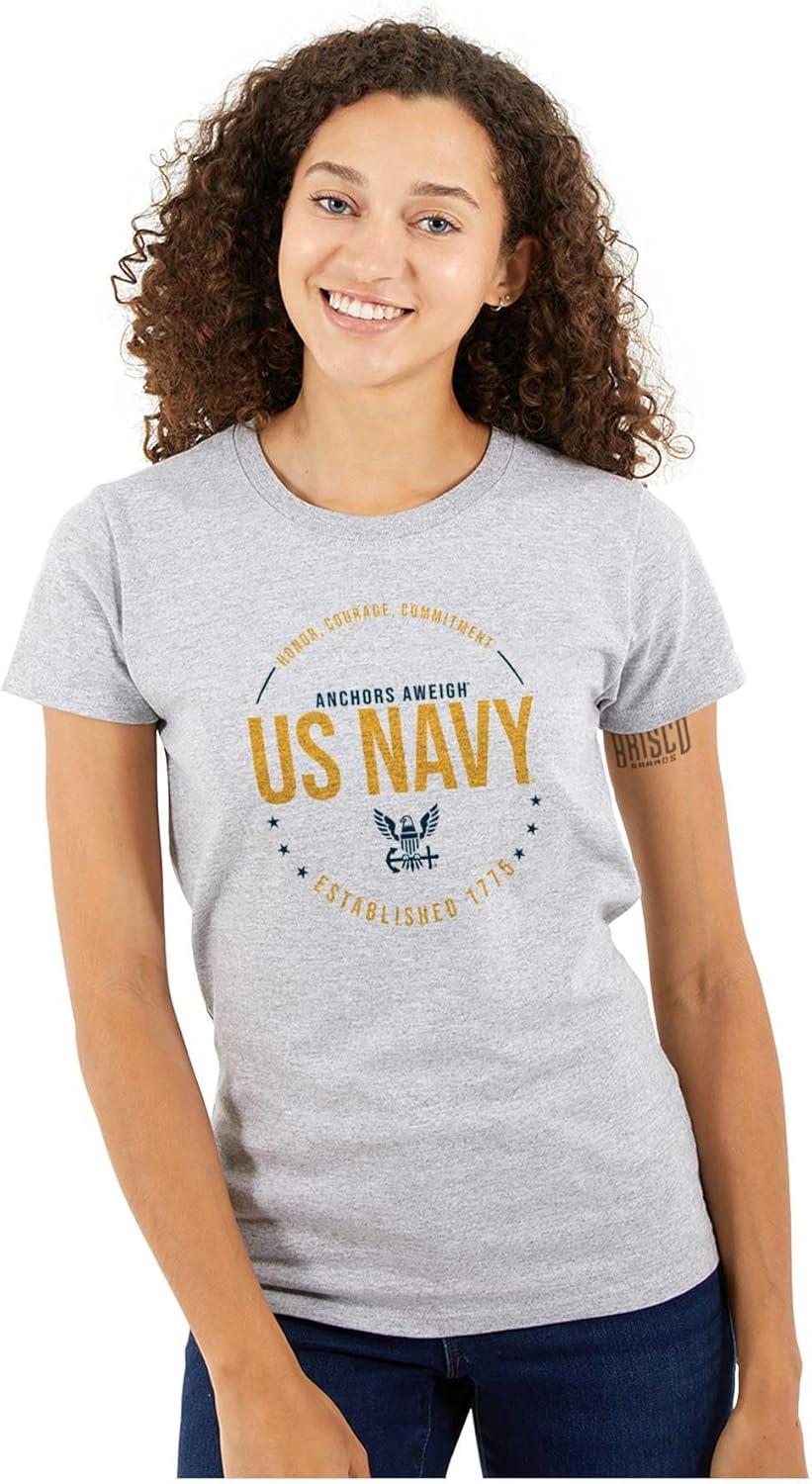 imageUS Navy Logo Anchors Aweigh Est 1775 Womens Slim Fit Graphic TeeSport Grey