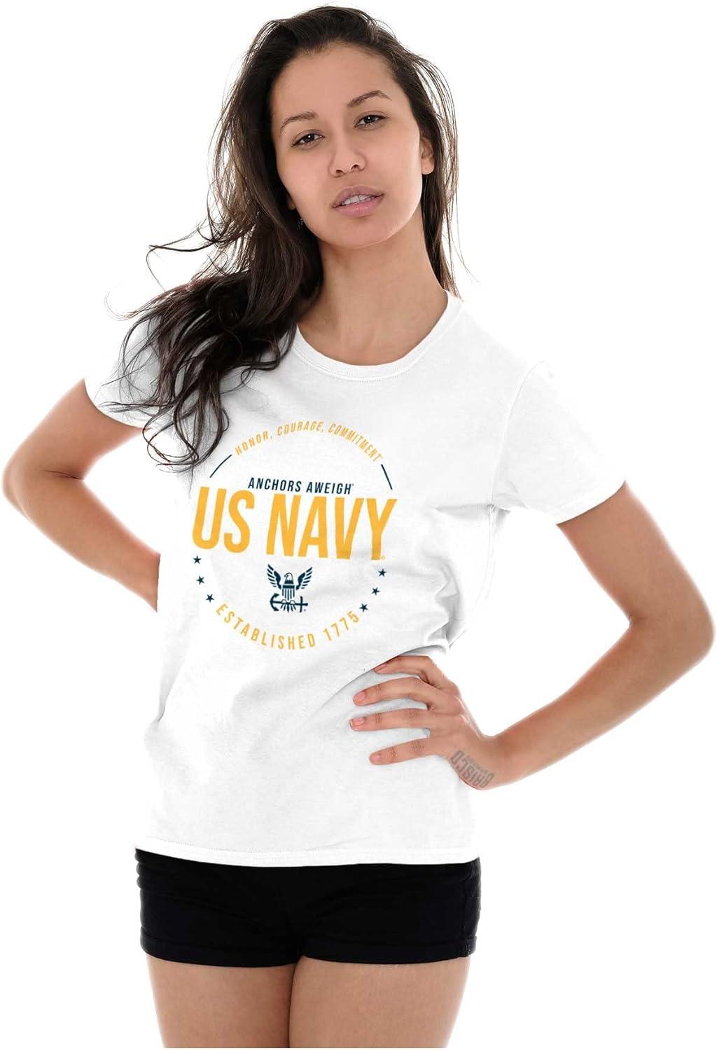 imageUS Navy Logo Anchors Aweigh Est 1775 Womens Slim Fit Graphic TeeWhite