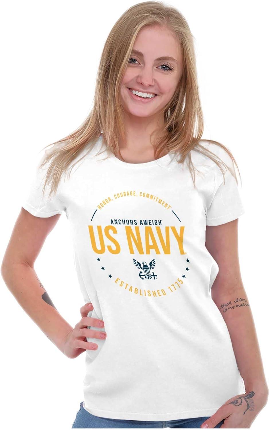 imageUS Navy Logo Anchors Aweigh Est 1775 Womens Slim Fit Graphic TeeWhite
