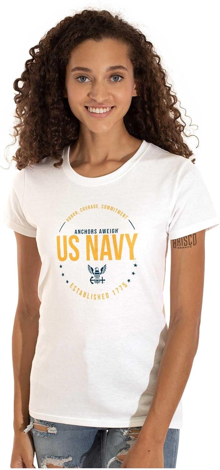 imageUS Navy Logo Anchors Aweigh Est 1775 Womens Slim Fit Graphic TeeWhite