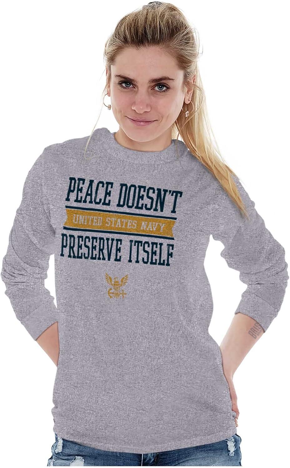 imageUS Navy Peace Doesnt Preserve Itself Long Sleeve Tshirt Men WomenSport Grey