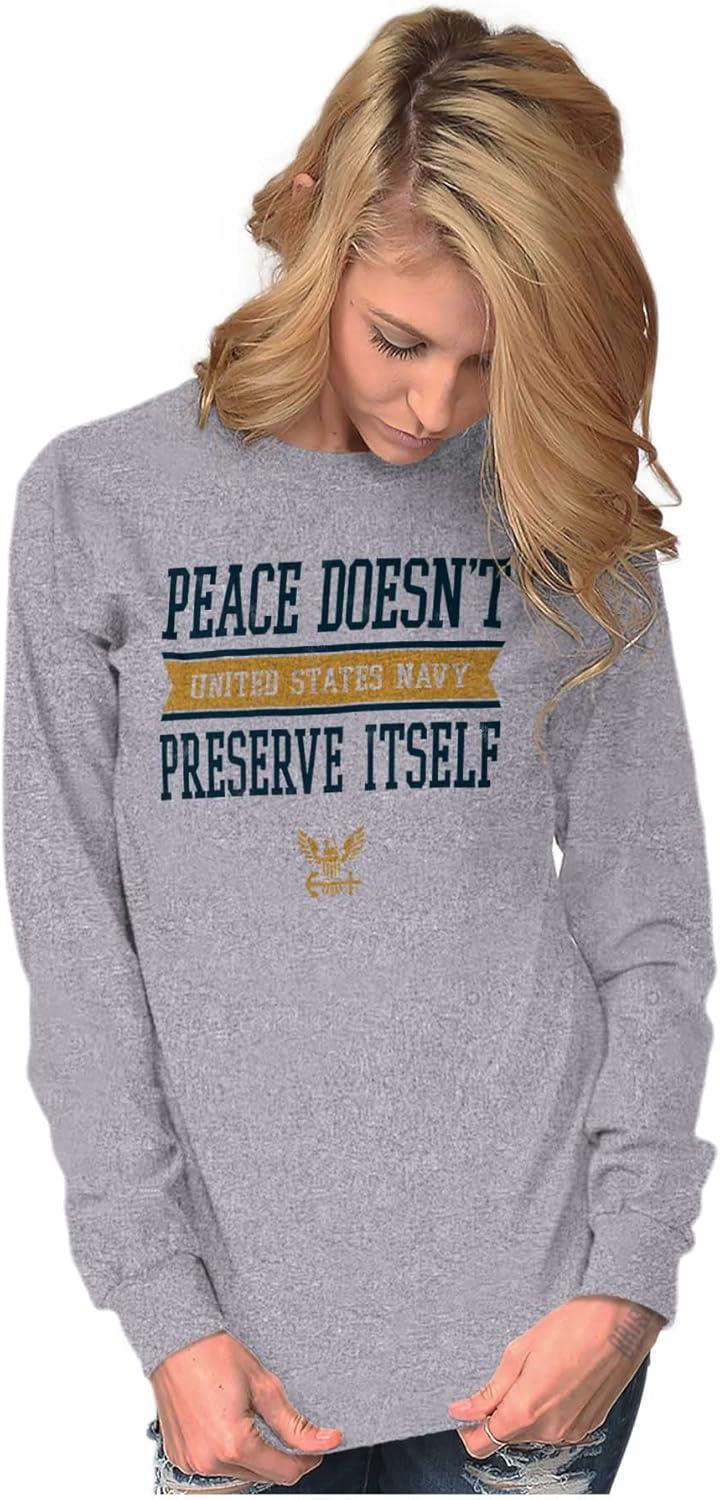 imageUS Navy Peace Doesnt Preserve Itself Long Sleeve Tshirt Men WomenSport Grey