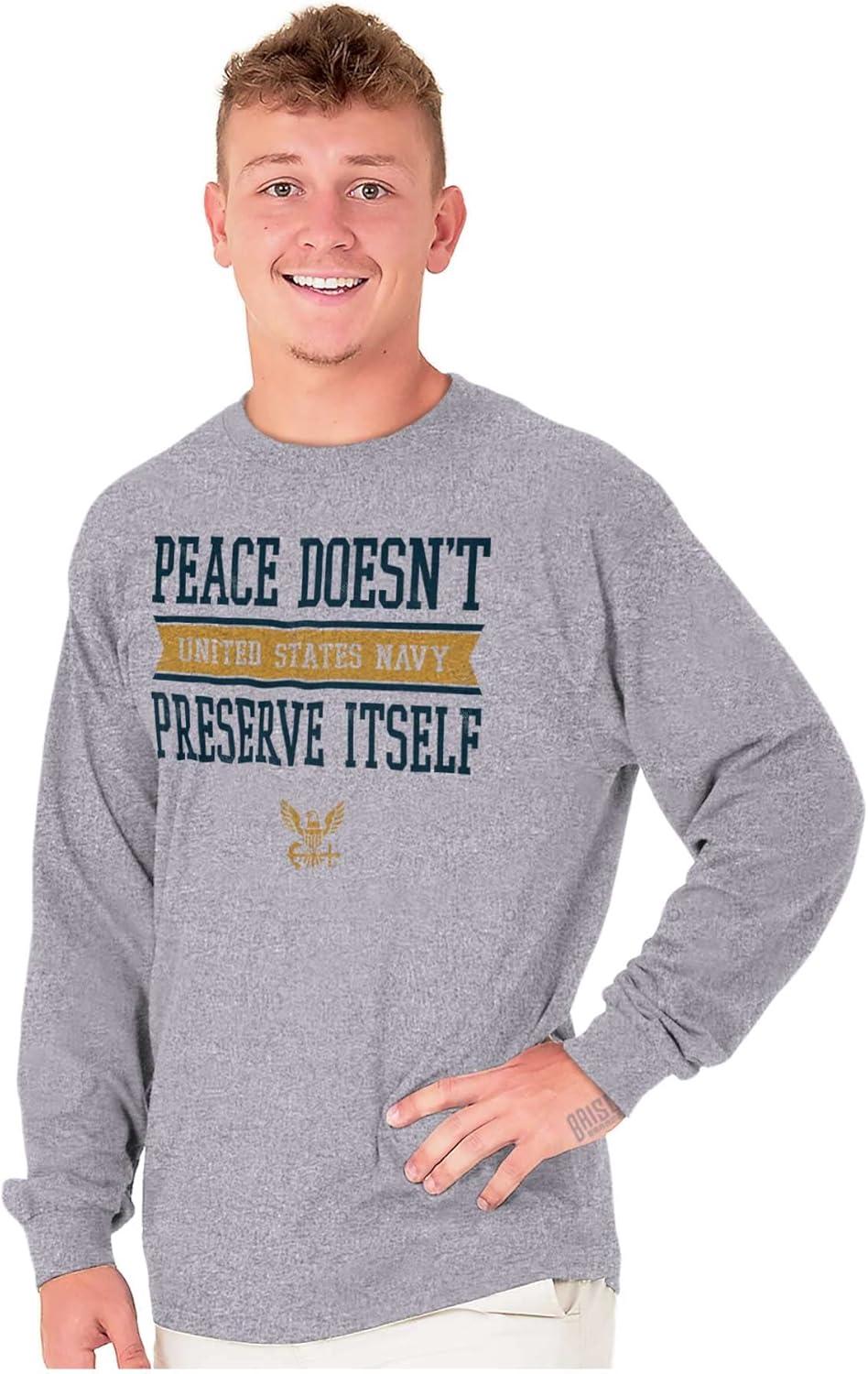 imageUS Navy Peace Doesnt Preserve Itself Long Sleeve Tshirt Men WomenSport Grey