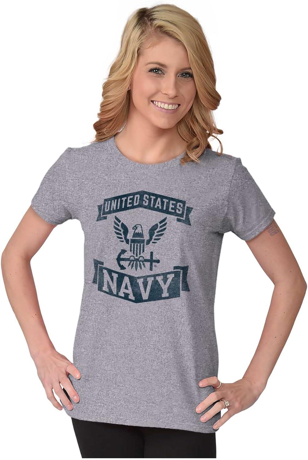 imageUnited States Navy Eagle Anchor Logo Womens Slim Fit Graphic TeeSport Grey