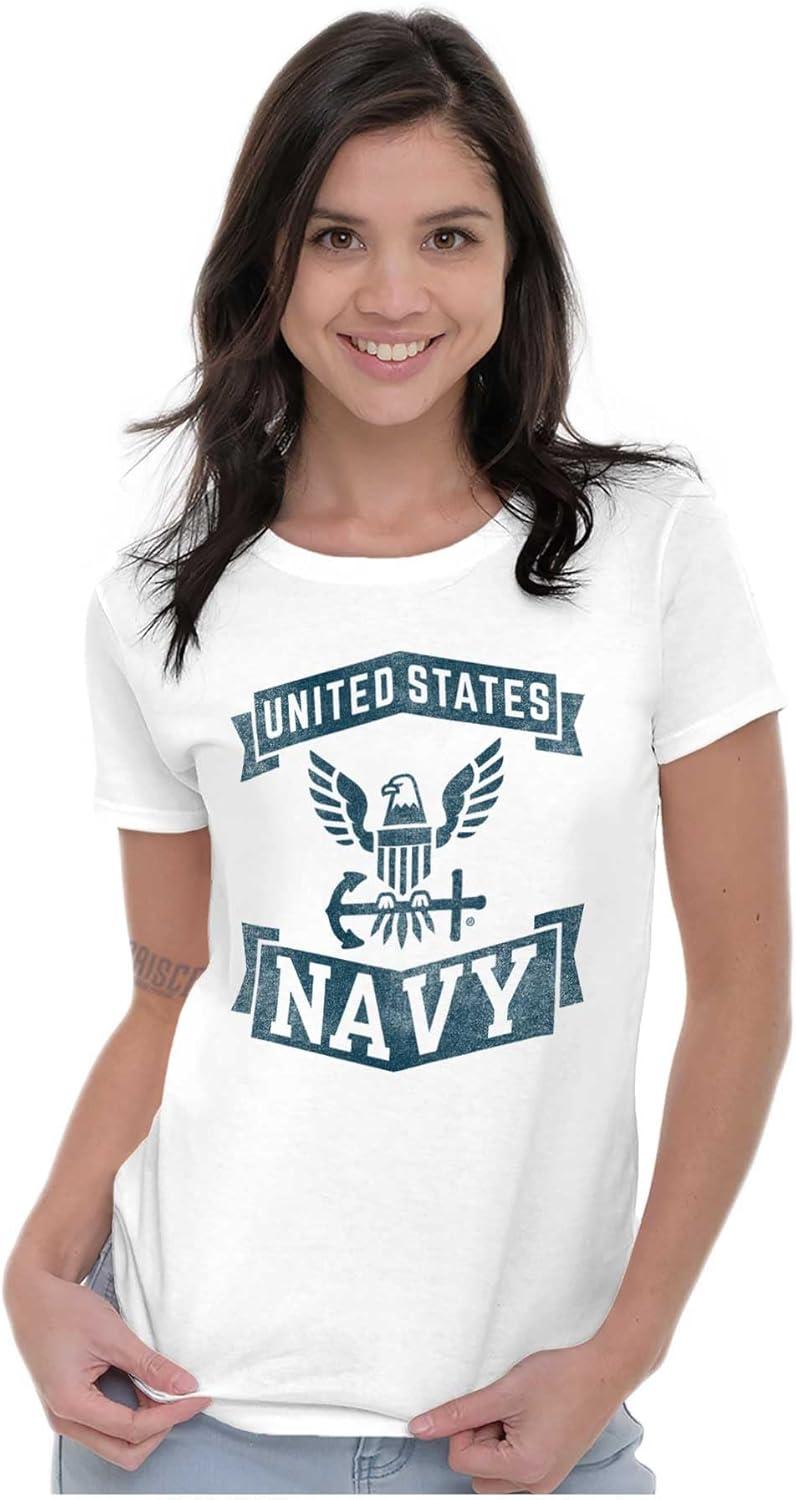 imageUnited States Navy Eagle Anchor Logo Womens Slim Fit Graphic TeeWhite