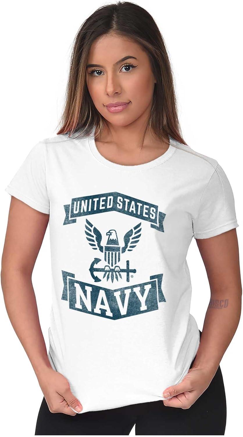 imageUnited States Navy Eagle Anchor Logo Womens Slim Fit Graphic TeeWhite