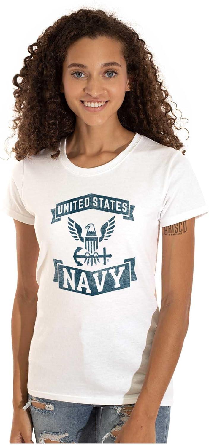 imageUnited States Navy Eagle Anchor Logo Womens Slim Fit Graphic TeeWhite