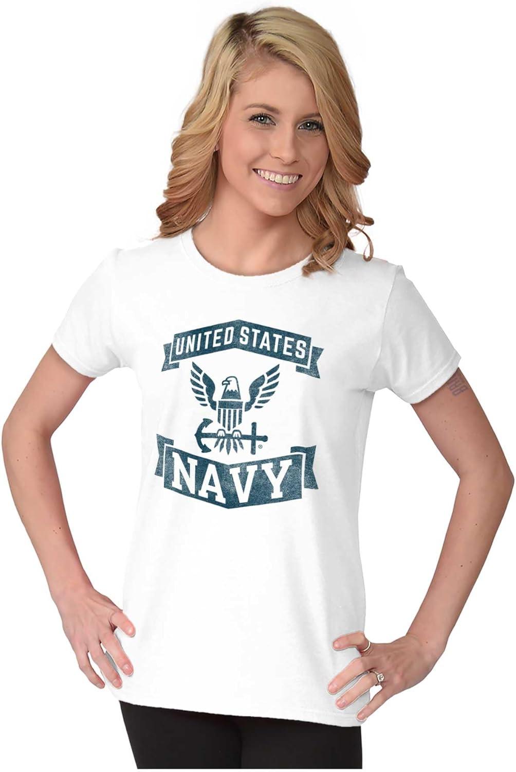 imageUnited States Navy Eagle Anchor Logo Womens Slim Fit Graphic TeeWhite