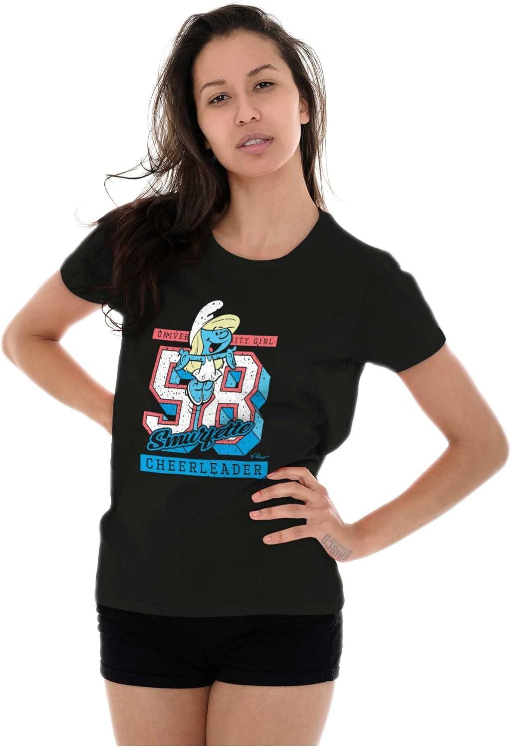 imageVintage Varsity Cheerleader Smurfette Womens Slim Fit Graphic TeeBlack