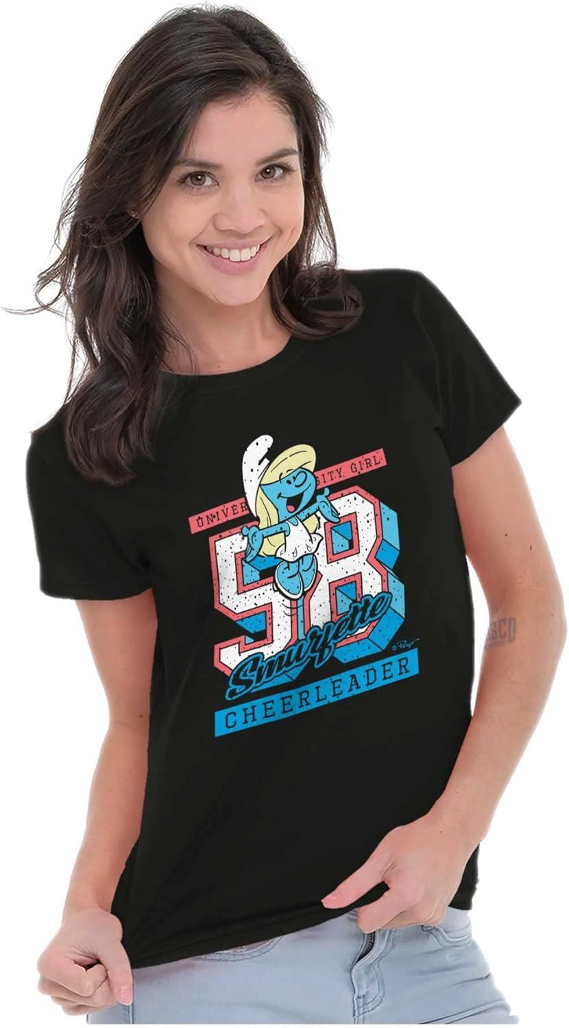 imageVintage Varsity Cheerleader Smurfette Womens Slim Fit Graphic TeeBlack