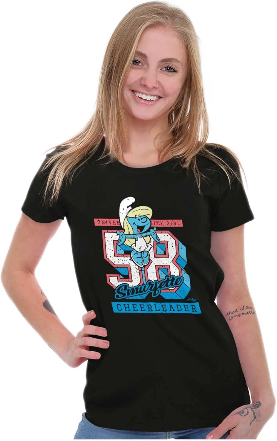 imageVintage Varsity Cheerleader Smurfette Womens Slim Fit Graphic TeeBlack