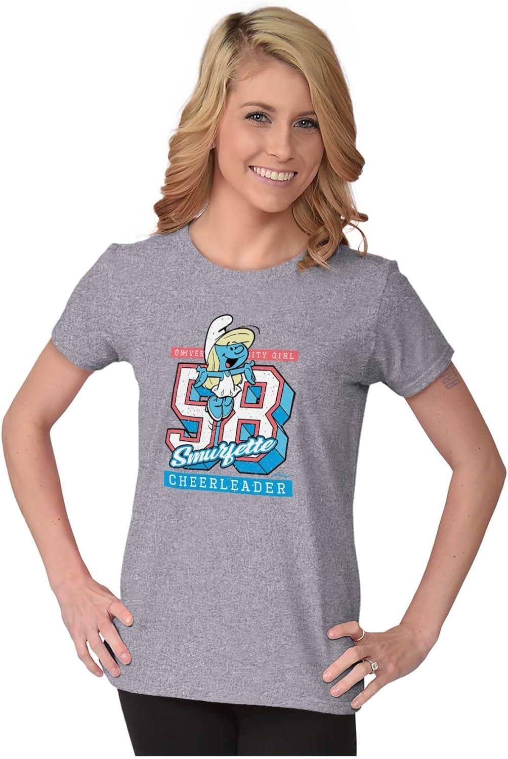 imageVintage Varsity Cheerleader Smurfette Womens Slim Fit Graphic TeeSport Grey