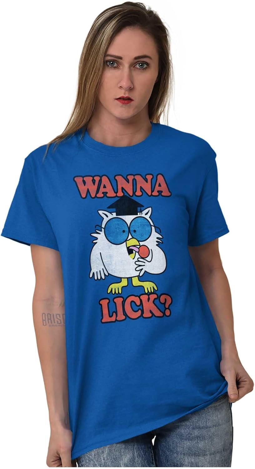 imageWanna Lick Funny Mr Owl Tootsie Pop Graphic T Shirt Men or WomenHeather Sapphire