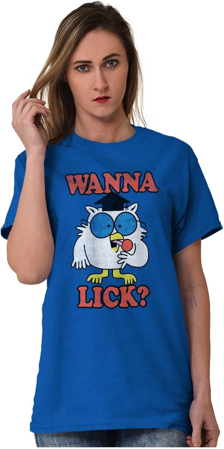imageWanna Lick Funny Mr Owl Tootsie Pop Graphic T Shirt Men or WomenHeather Sapphire