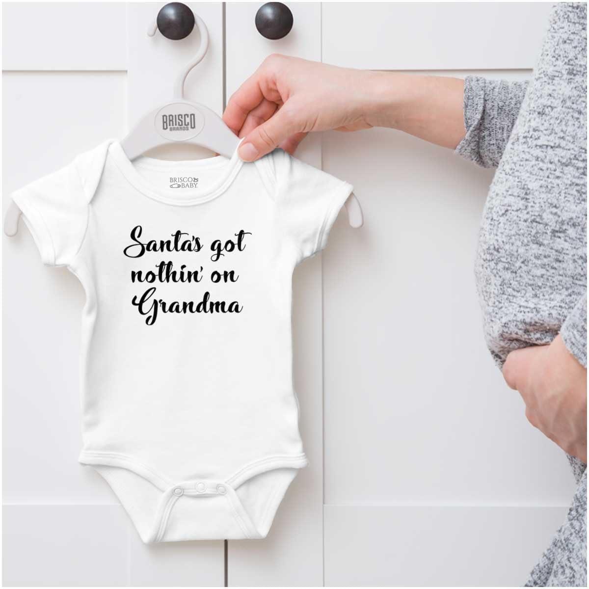 imageXmas Santas Got Nothin On Grandma Baby Romper Boys or GirlsWhite