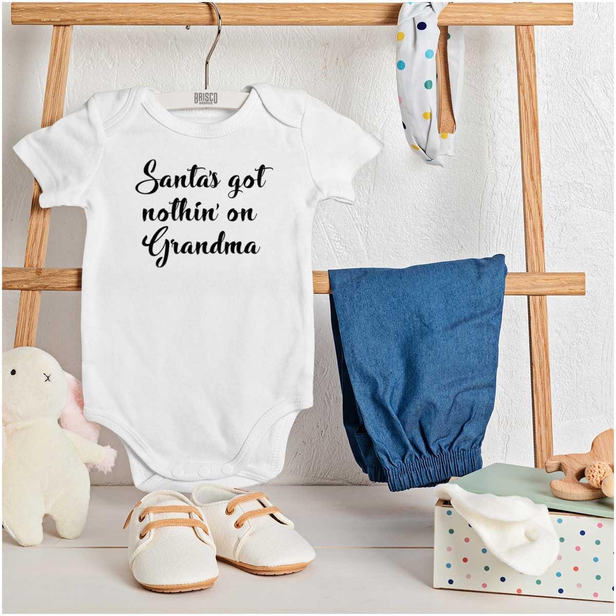 imageXmas Santas Got Nothin On Grandma Baby Romper Boys or GirlsWhite