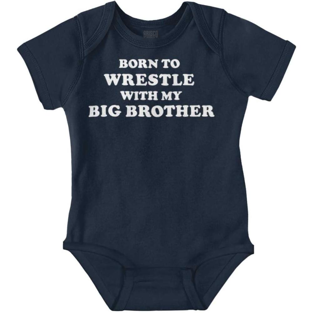 imageBrisco Brands Born to Wrestle With My Big Brother Baby Bodysuit Jumper BoysNavy