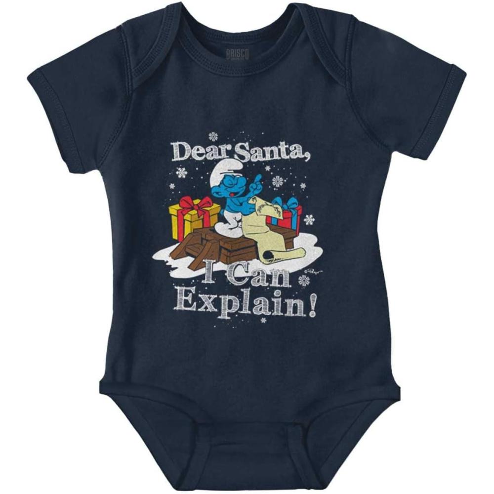 imageBrisco Brands Brainy Smurf Dear Santa Christmas Baby Romper Boys or GirlsNavy