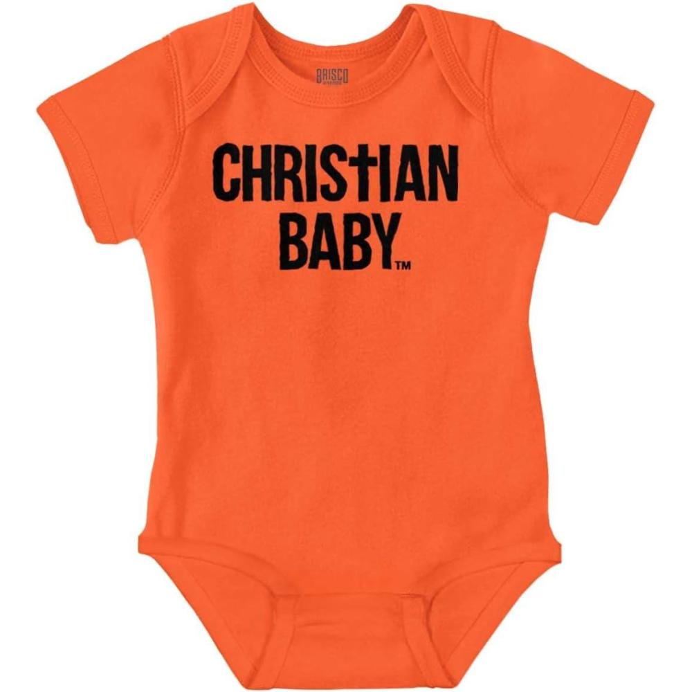 imageBrisco Brands Christian Baby Baptism Christening Baby Romper Boys or GirlsOrange