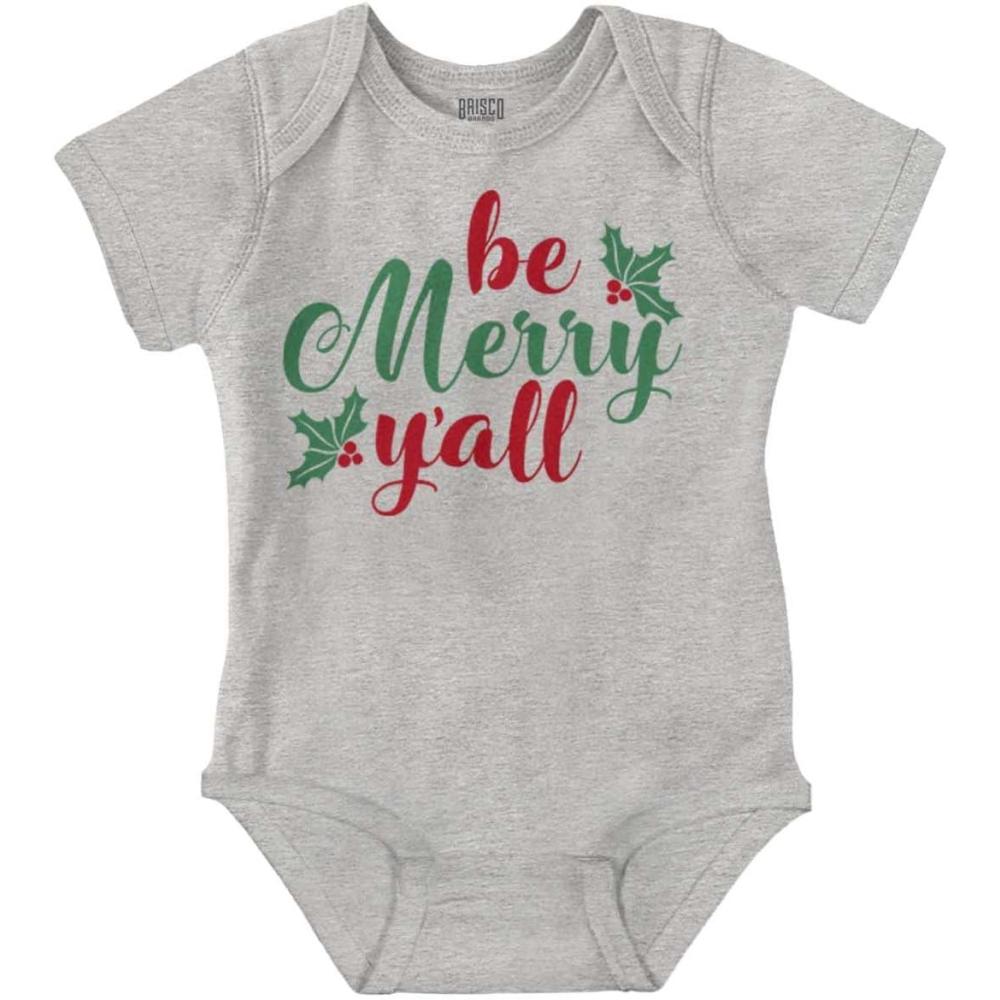 imageBrisco Brands Christmas Be Merry Yall Holly Baby Bodysuit Jumper GirlsHeather